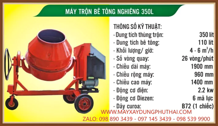 Thông số máy trộn lật nghiêng 350L Máy trộn lật nghiêng 350L