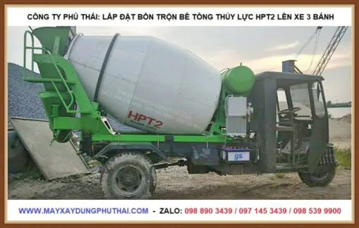 Bồn trộn HPT2 lắp lên xe 3 bánh