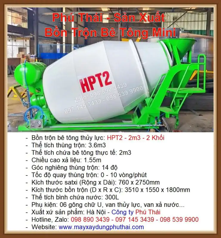 Thông số bồn trộn bê tông HPT2