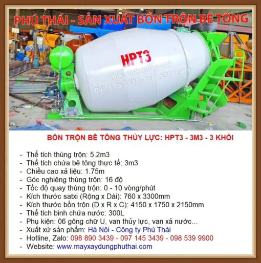 Thông số bồn trộn bê tông HPT3