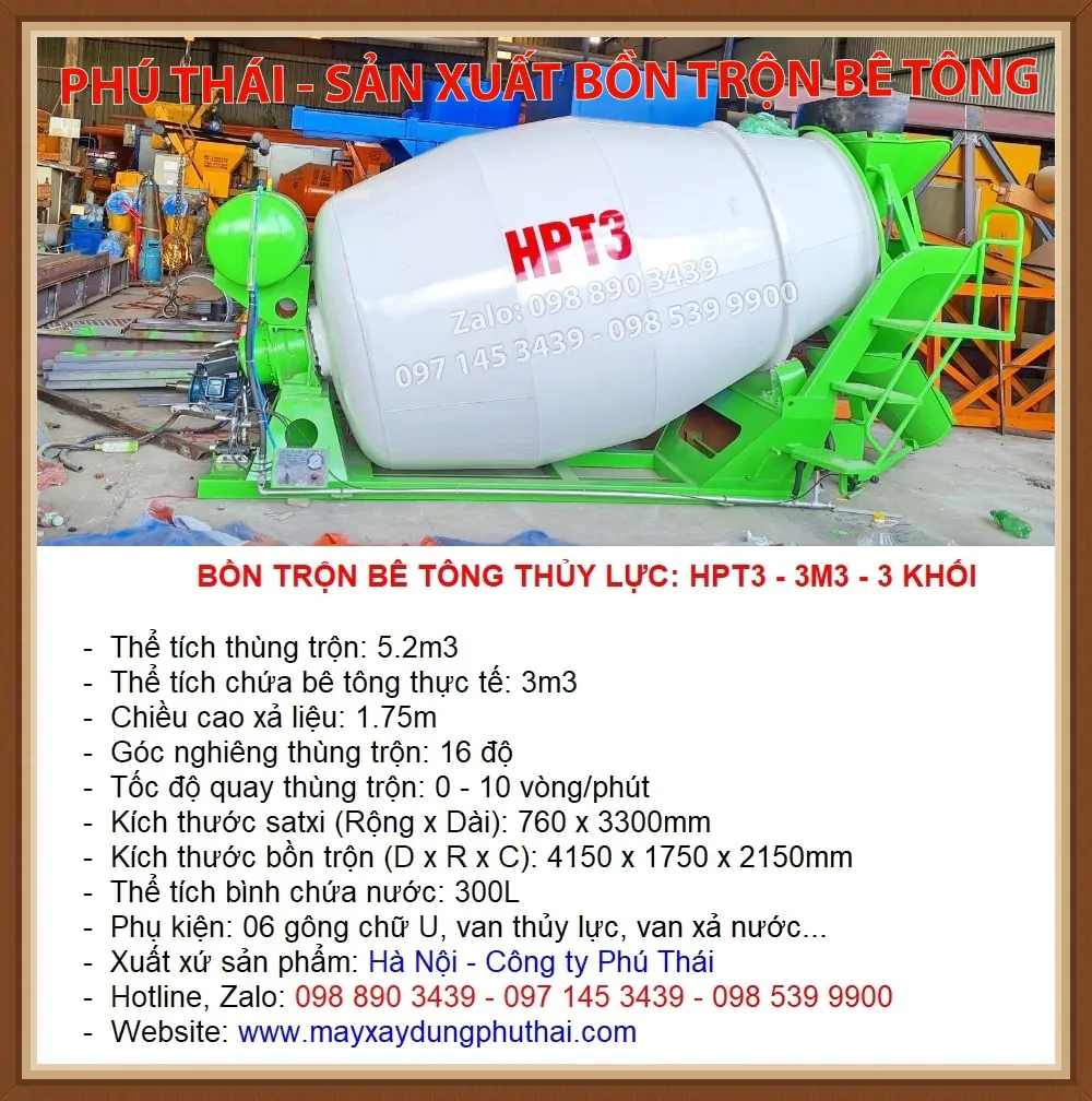 Thông số bồn trộn bê tông HPT3 Thông số bồn trộn bê tông HPT3