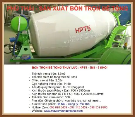Thông số bồn trộn bê tông HPT5