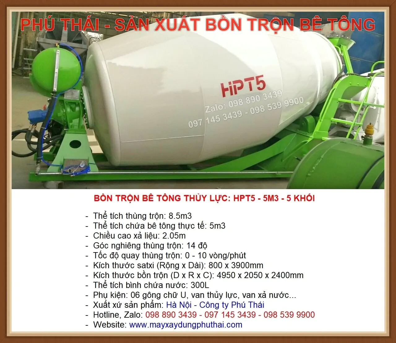 Thông số bồn trộn bê tông HPT5