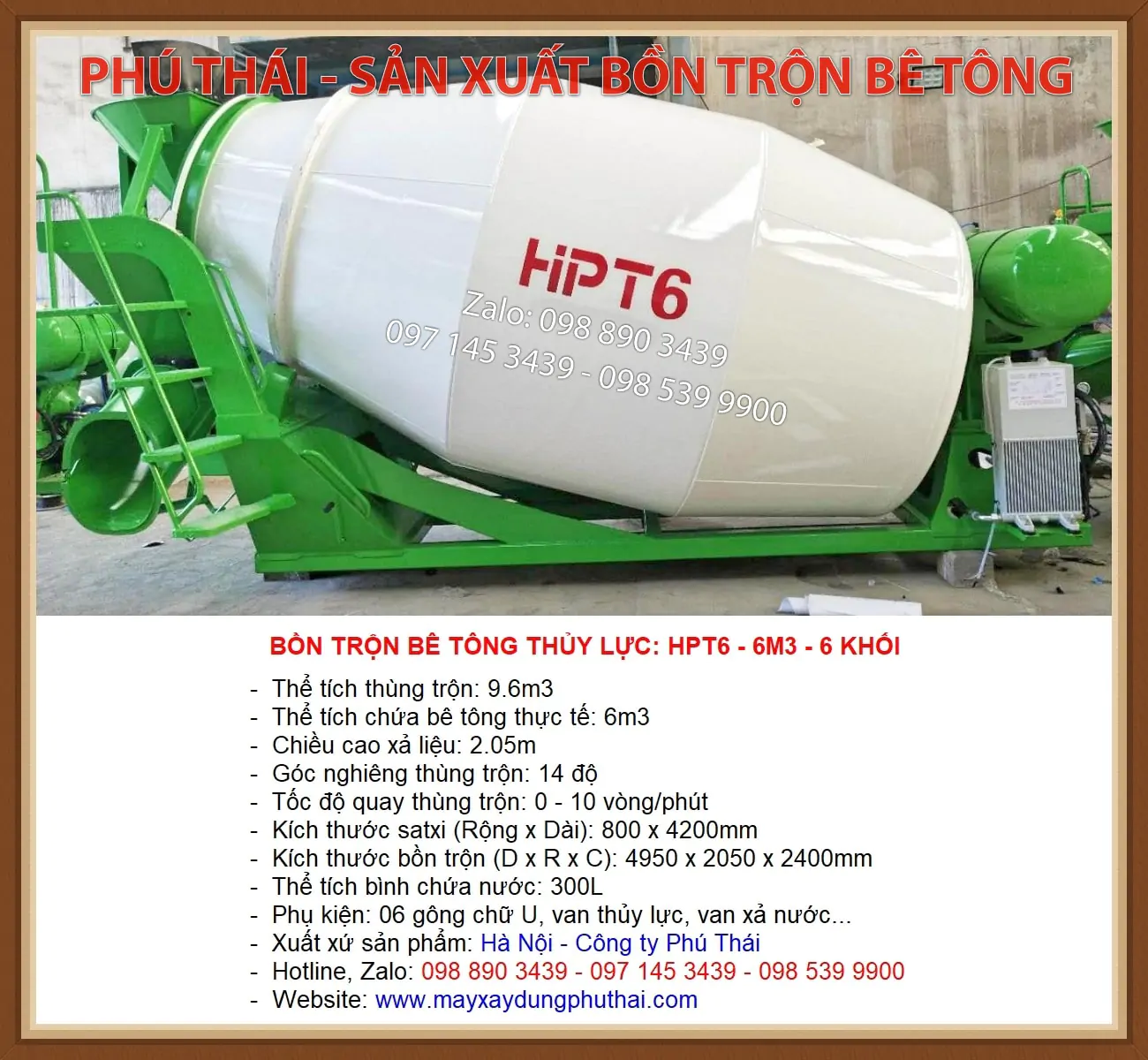 Thông số bồn trộn bê tông 6m3